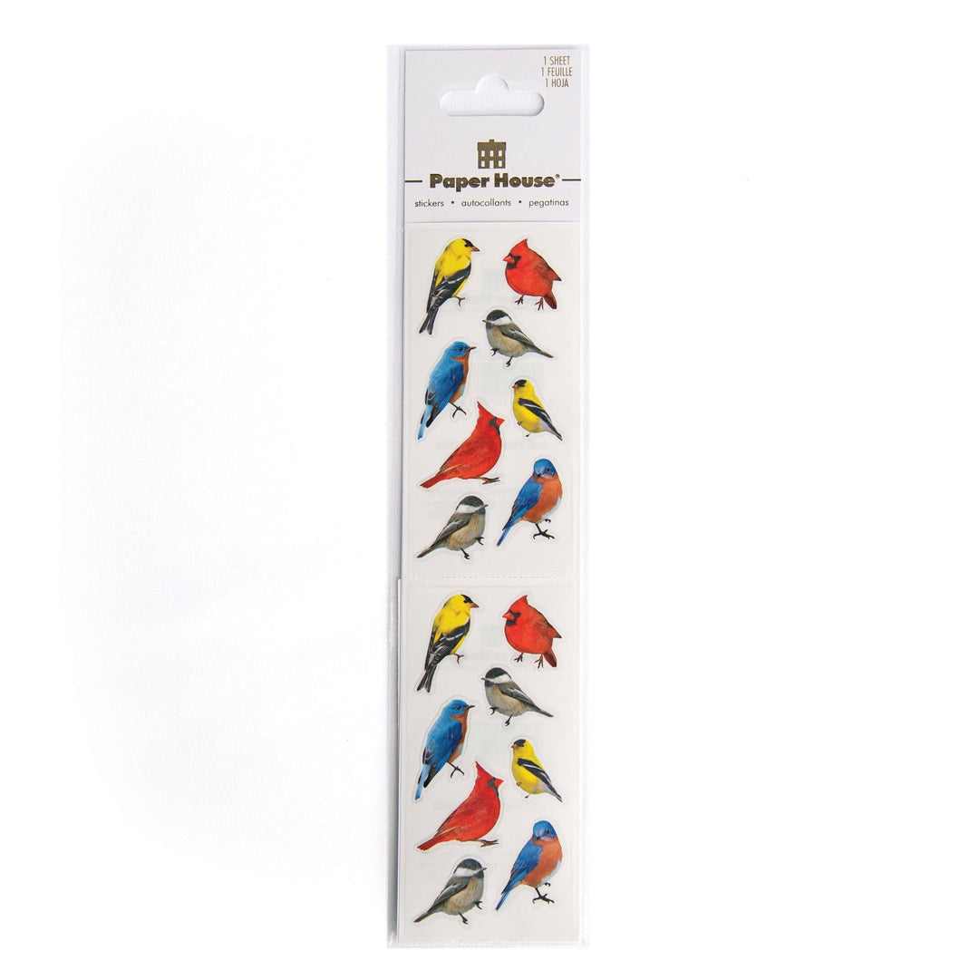 ST-2215E - Decorative Stickers - Birds - Paper House sheet of colorful bird stickers featuring cardinals, blue jays, finches, and other songbirds in two rows