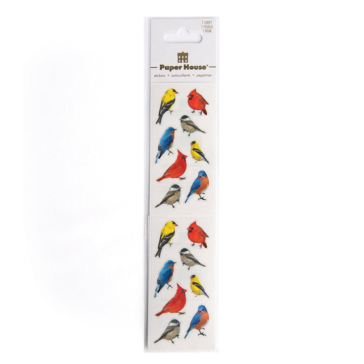 ST-2215E - Decorative Stickers - Birds - Paper House sheet of colorful bird stickers featuring cardinals, blue jays, finches, and other songbirds in two rows