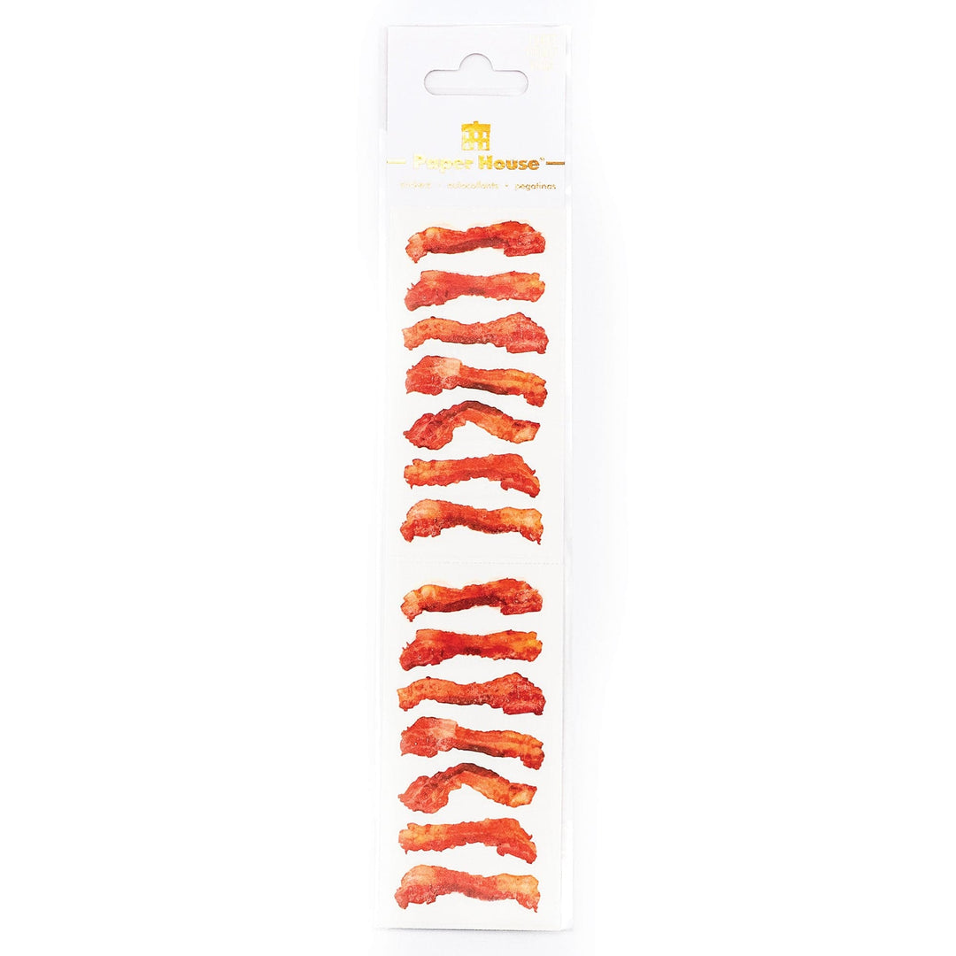 ST-2246E - Decorative Stickers - Bacon - A vertical strip of decorative stickers featuring realistic crispy bacon strips in red and orange tones on a white background