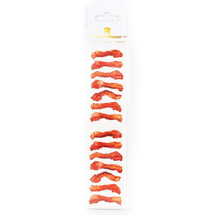 ST-2246E - Decorative Stickers - Bacon - A vertical strip of decorative stickers featuring realistic crispy bacon strips in red and orange tones on a white background