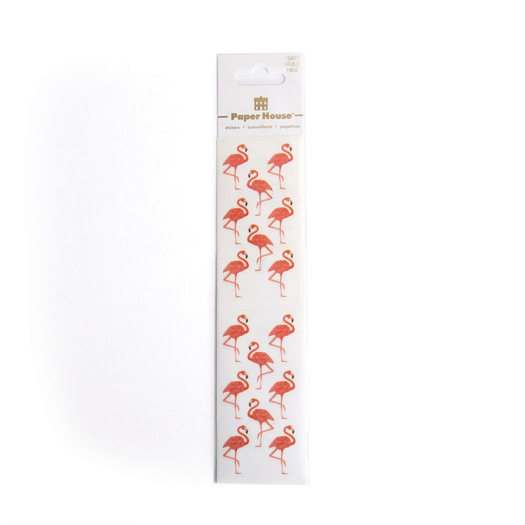 ST-2293E - Decorative Stickers - Flamingo - Paper House brand sticker sheet featuring multiple coral-colored flamingo designs arranged in rows on white packaging
