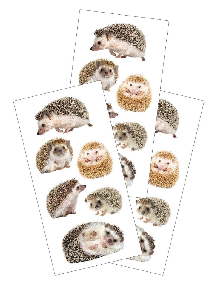 ST-2430E - Decorative Stickers - Hedgehogs - Three sheets of decorative stickers featuring illustrated hedgehogs in various poses and expressions on white backgrounds