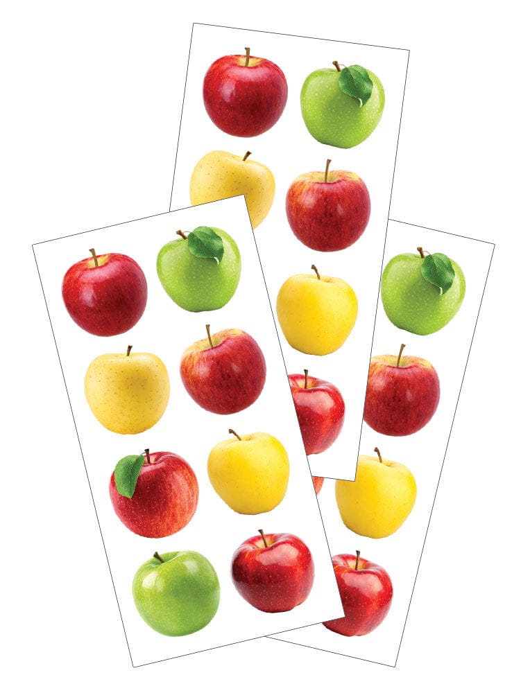 ST-2443E - Decorative Stickers - Apples - Three sheets of colorful apple stickers in red, green, and yellow varieties arranged in a fan pattern