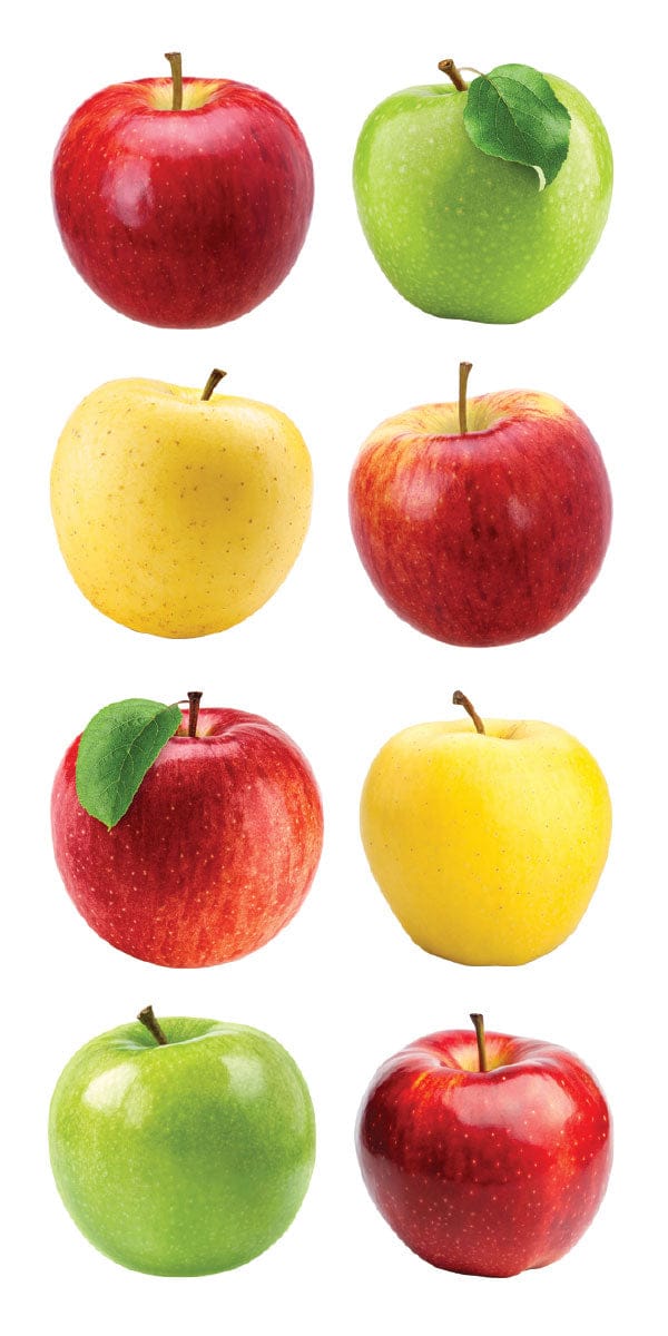 ST-2443E - Decorative Stickers - Apples - Eight assorted apple stickers in red, green, and yellow varieties with realistic details and stems