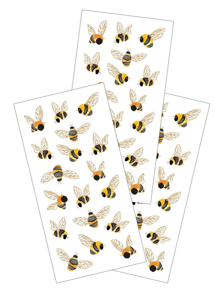 ST-2446E - Decorative Stickers - Bumblebees - Three sheets of yellow and black bumblebee stickers with transparent wings arranged on a white background