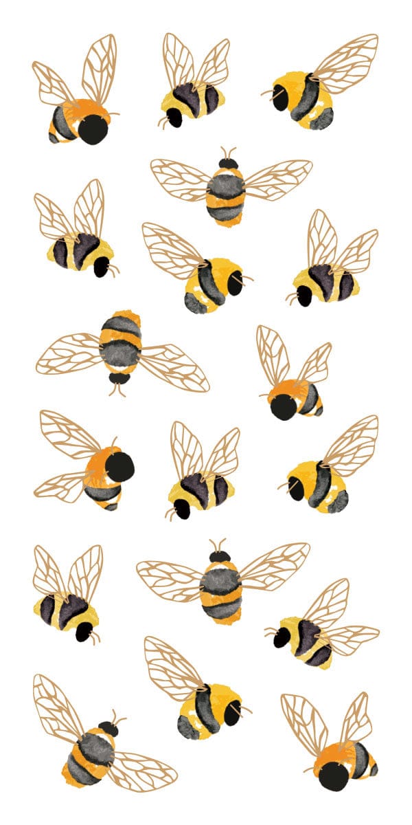 ST-2446E - Decorative Stickers - Bumblebees - Collection of illustrated bumblebees in yellow, black, and gray with tan outlined wings in various poses