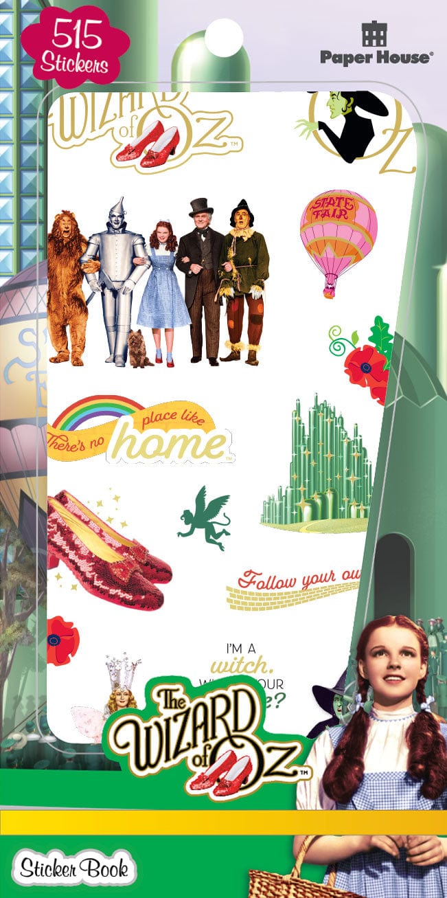 STBK-0009E - Wizard of Oz 30 page Sticker Book - Wizard of Oz sticker book cover featuring iconic characters, ruby slippers, emerald city, and rainbow design with 515 stickers
