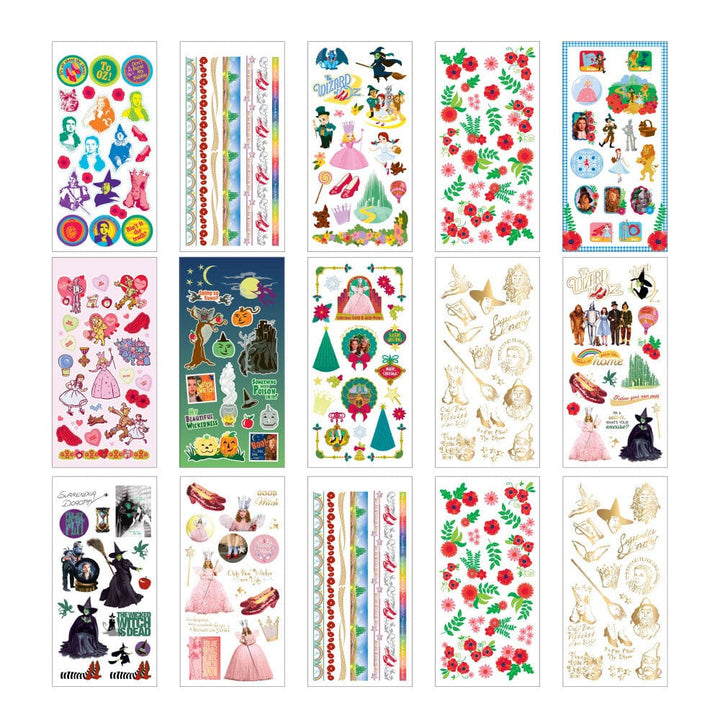 STBK-0009E - Wizard of Oz 30 page Sticker Book - Collection of 15 colorful sticker sheets featuring Wizard of Oz characters, florals, and themed designs in various layouts