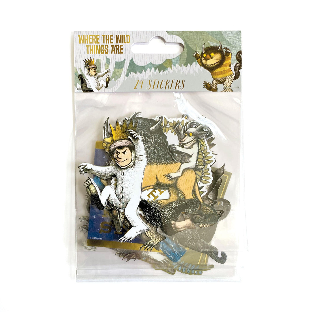 STDC-0020E - Die Cut Scrapbook Stickers - Wild Things - Die-cut stickers featuring wild creatures and a crowned character in white, yellow, and gray tones on clear backing