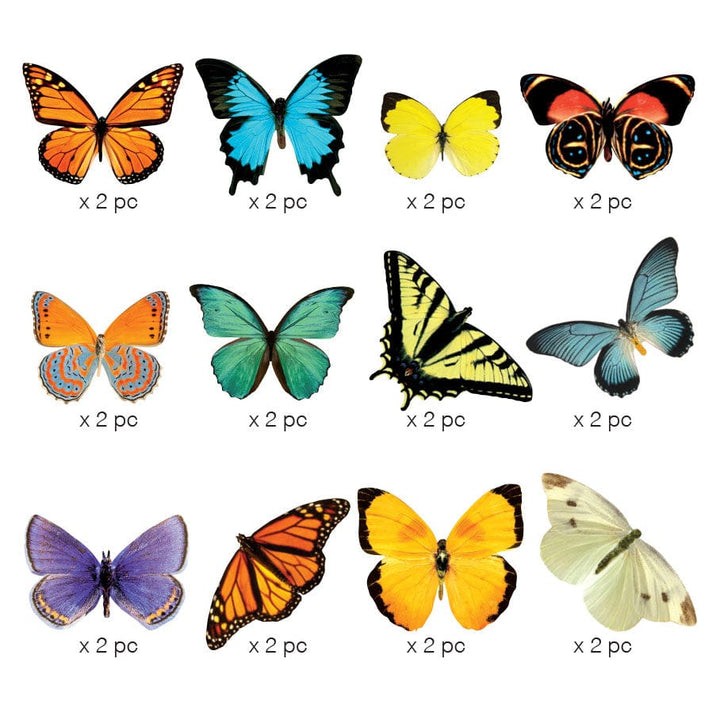 STDC-3017E - Die Cut Scrapbook Sticker Pack - Butterflies - Twelve colorful butterfly die-cut stickers in orange, blue, yellow, green, purple, and cream, each labeled "x 2 pc."