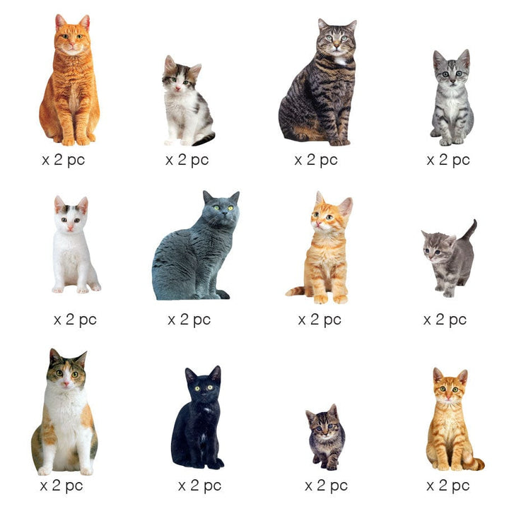 STDC-3019E - Die Cut Scrapbook Sticker Pack - Cats - Twelve die-cut cat stickers in various colors and poses, each labeled "x 2 pc" on white background