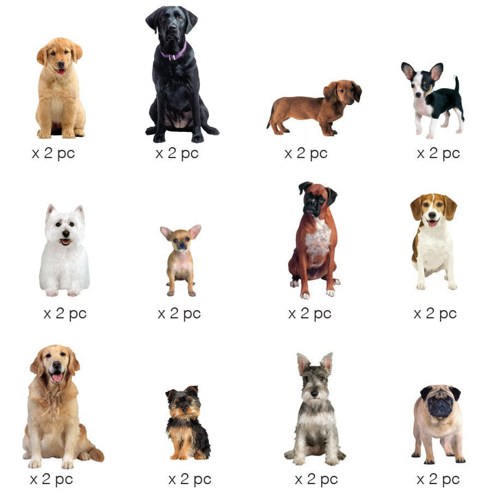 STDC-3020E - Die Cut Scrapbook Sticker Pack - Dogs - Die-cut dog sticker assortment featuring 12 different breed designs in 2 pieces each on white background