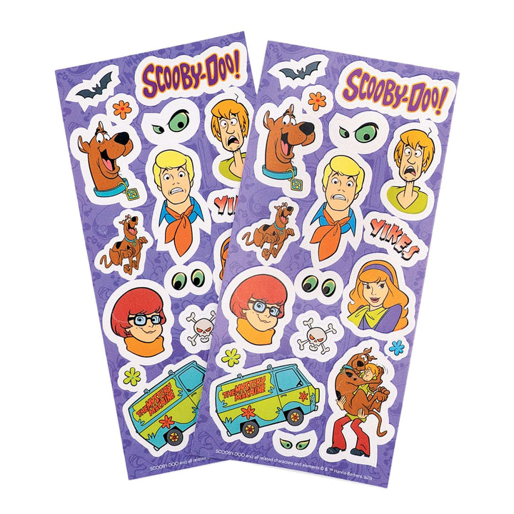 STGD-7007E - Glow In the Dark Stickers - Scooby Doo - Two purple sticker sheets featuring Scooby-Doo characters, Mystery Machine, and glowing eyes on white background
