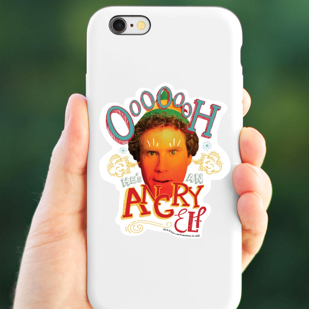 STUV-0116E - Elf - Angry Elf Vinyl Sticker - White iPhone case featuring a colorful sticker design with a character&