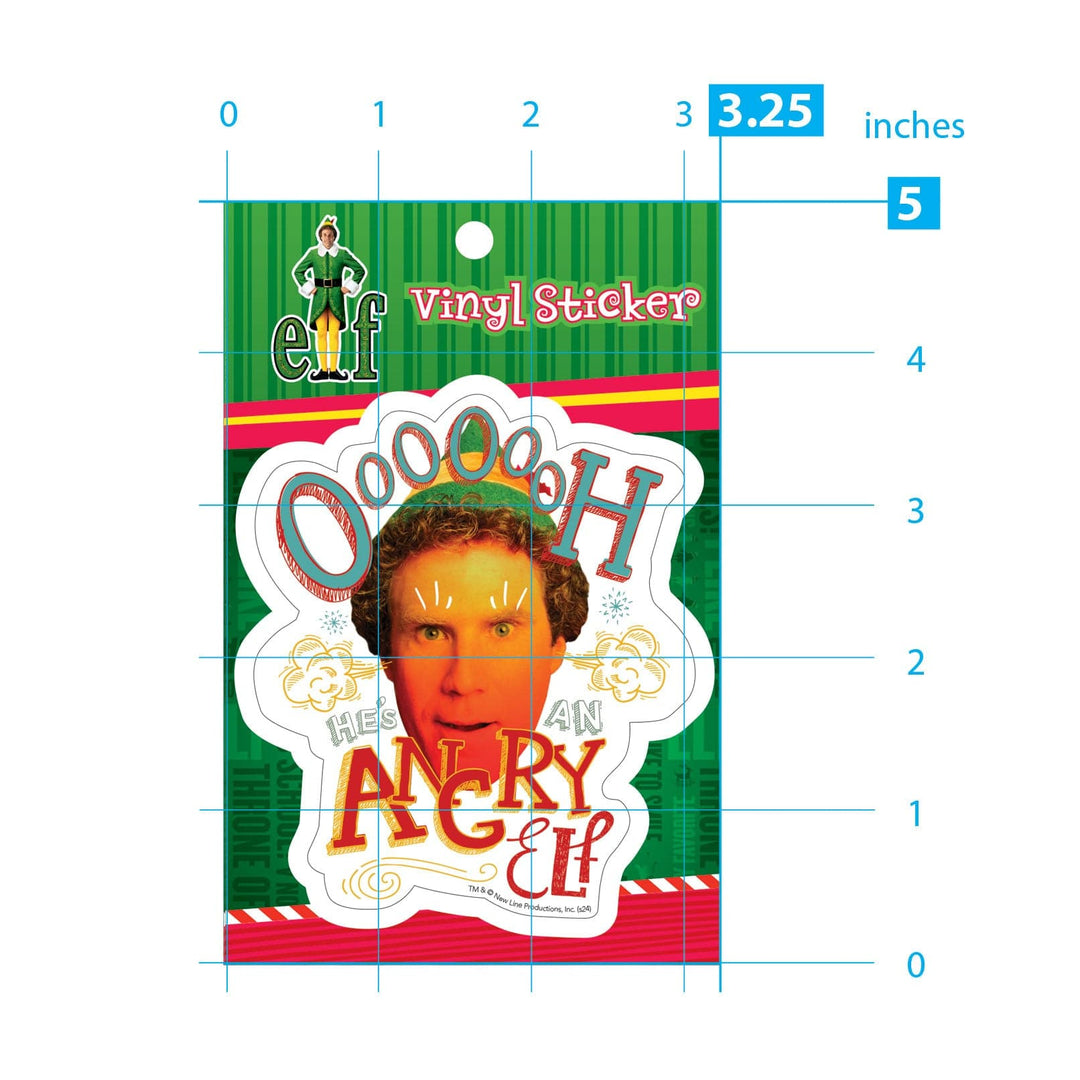 STUV-0116E - Elf - Angry Elf Vinyl Sticker - Green vinyl sticker featuring an angry elf character with orange face and "OOOH" text on white cloud-shaped background
