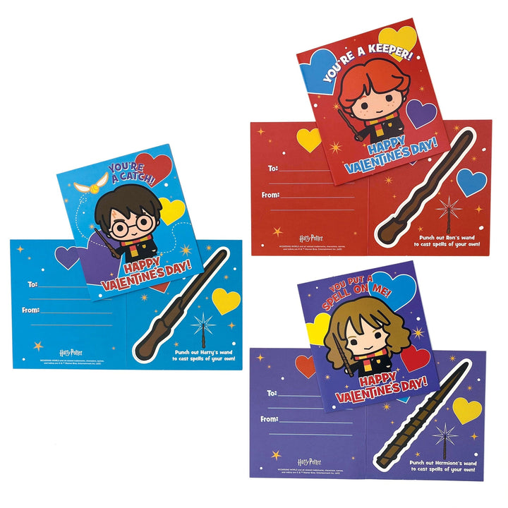 VPL-7024E - Valentine Cards Set - Harry Potter Wands - Three colorful Valentine&