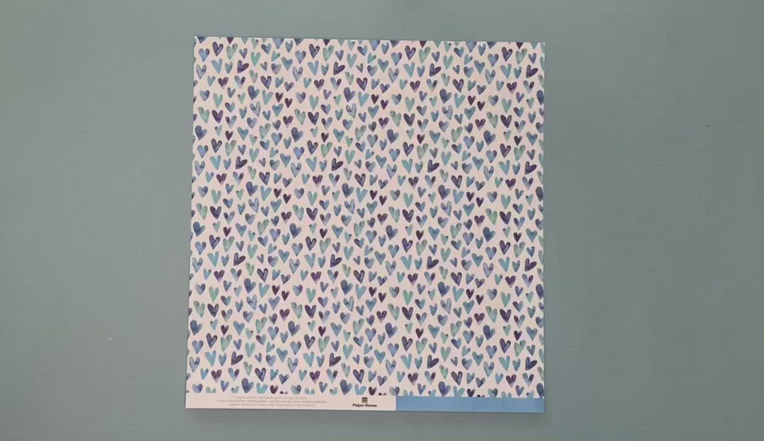 Scrapbook Paper - Bright Blue Watercolor Hearts