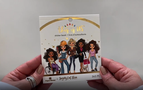 Female hands pick up and flip through the pages of this "Sugary Gal Shop" planner stickers booklet to show each page of stickers in detail. There are twelve pages in this sticker book by Paper House Productions.