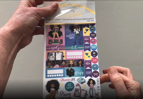 Female hands pick up and flip through the pages of the "Sugary Gal Shop - Planner Girl" planner stickers booklet to show each page of stickers in detail. There are four pages in this sticker book by Paper House Productions.