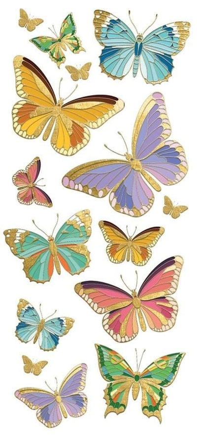 foil stickers featuring butterflies with faux enamel gold foil accents, shown on white background.