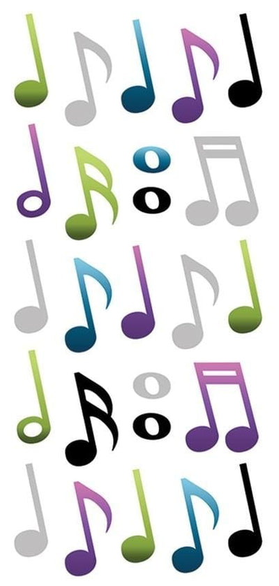 puffy stickers featuring colorful music notes on white background/