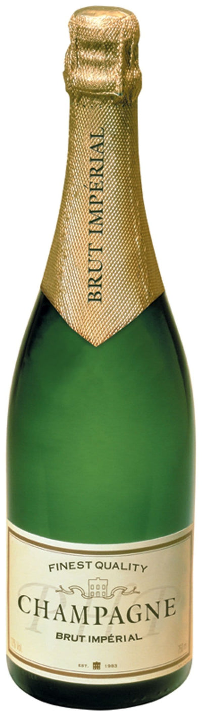die cut note card featuring a photo real bottle of champagne, shown on white background.
