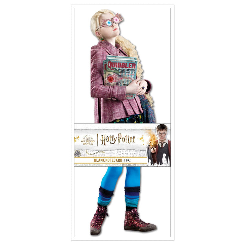 shaped note card featuring image of Luna Lovegood in package on a white background.
