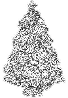 note card featuring a die cut christmas tree coloring card, shown on white background.