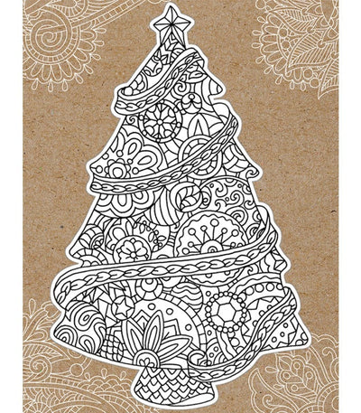 note card featuring a die cut christmas tree coloring card with kraft colored envelope, shown on white background.