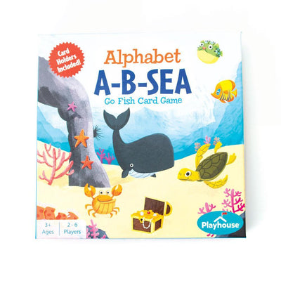 A-B-Seas go fish kids card game box with illustrations of fish.
