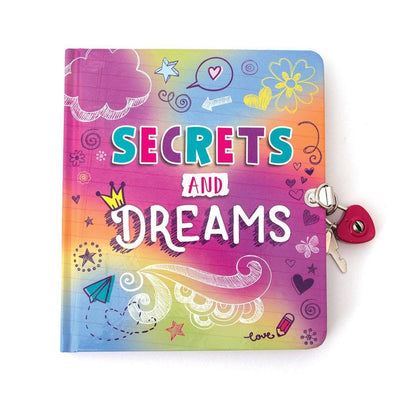 Secrets and Dreams Invisible Ink locking diary image featuring the words Secrets and Dreams against a pattern of doodle illustrations.