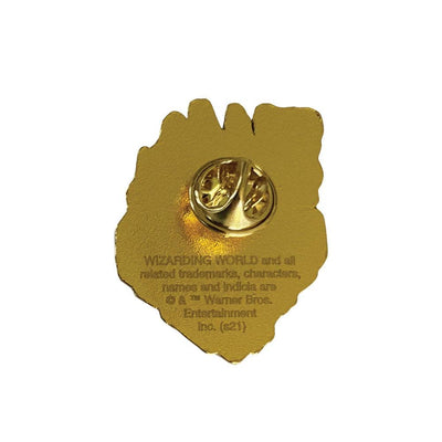 enamel pin image showing the back of Harry Potter Marauders Map featuring the gold clutch and legal information.