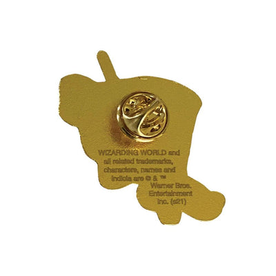 enamel pin image showing the back of Harry Potter Solemnly Swear pin featuring the gold clutch and legal information.