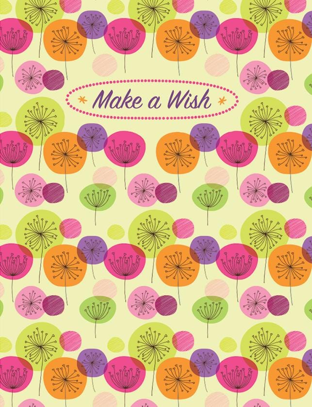 gift enclosure card featuring colorful floral illustrations with Make a Wish heading.