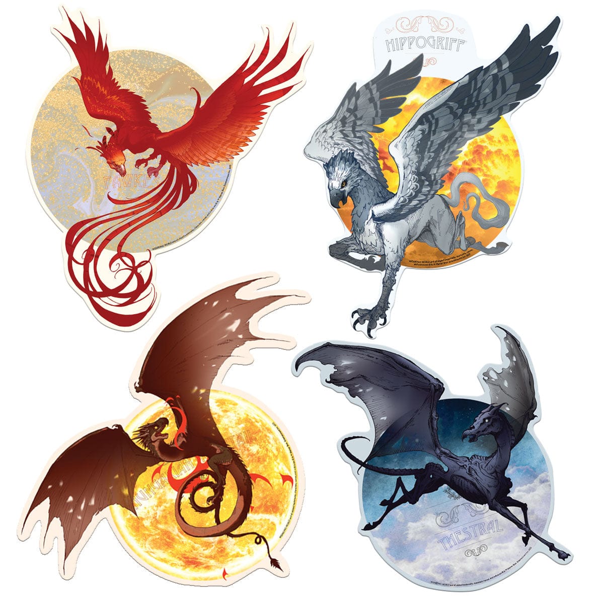 Harry Potter puzzles featuring Thestral, Fawkes, Hippogriff and Hungarian Horntail shown on a white background.