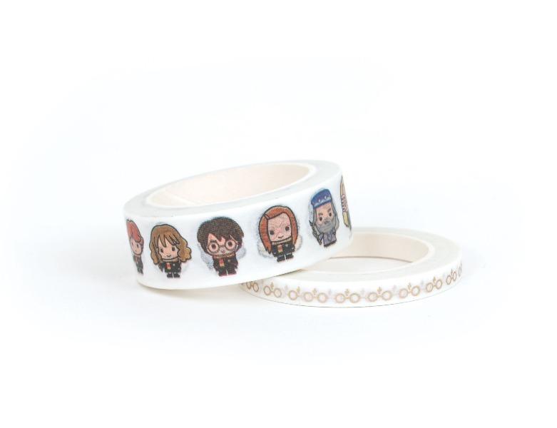 2 rolls of Harry Potter ™ washi tape featuring chibi characters and gold eyeglasses, shown on white background.