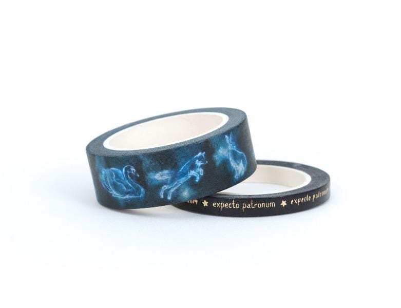 2 rolls of Harry Potter ™ washi tape featuring  Patronus guardians in blue, shown on white background.