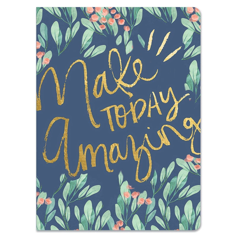 Make Today Amazing Softcover journal notebook image shows cover featuring florals on a blue background with gold foil words.
