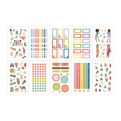 Detail of the 8 sheets of stickers included in Goosby Twins Craft Kit