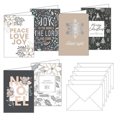 craft kit featuring 6 folded, holiday cards and 6 white envelopes, shown on white background.