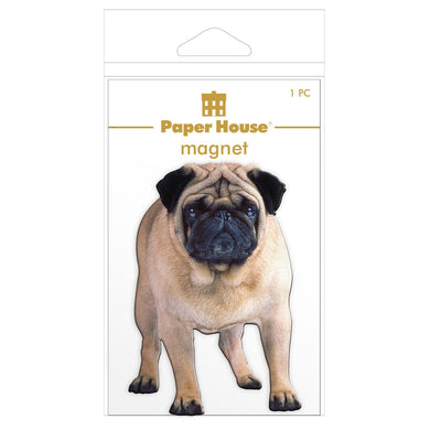 fridge magnet featuring a pug dog shown in package on a solid white background.