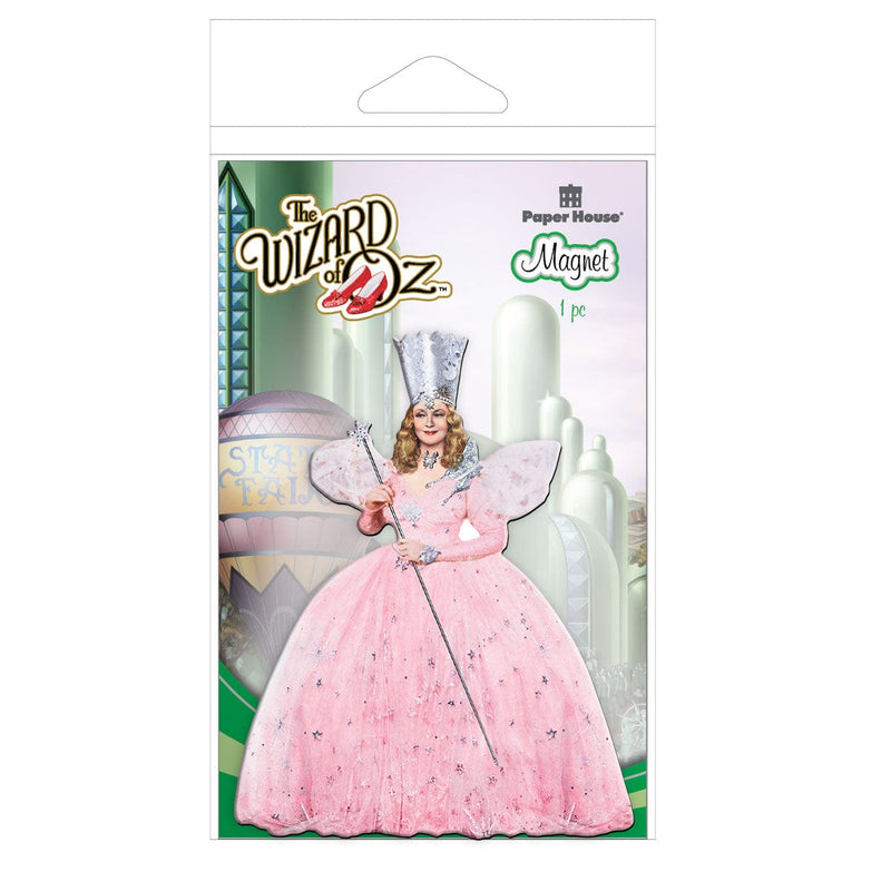 fridge magnet featuring Glinda, the good witch shown in package featuring the emerald city.