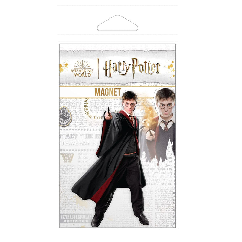 fridge magnet featuring Harry Potter performing witchcraft shown in package on a white background.
