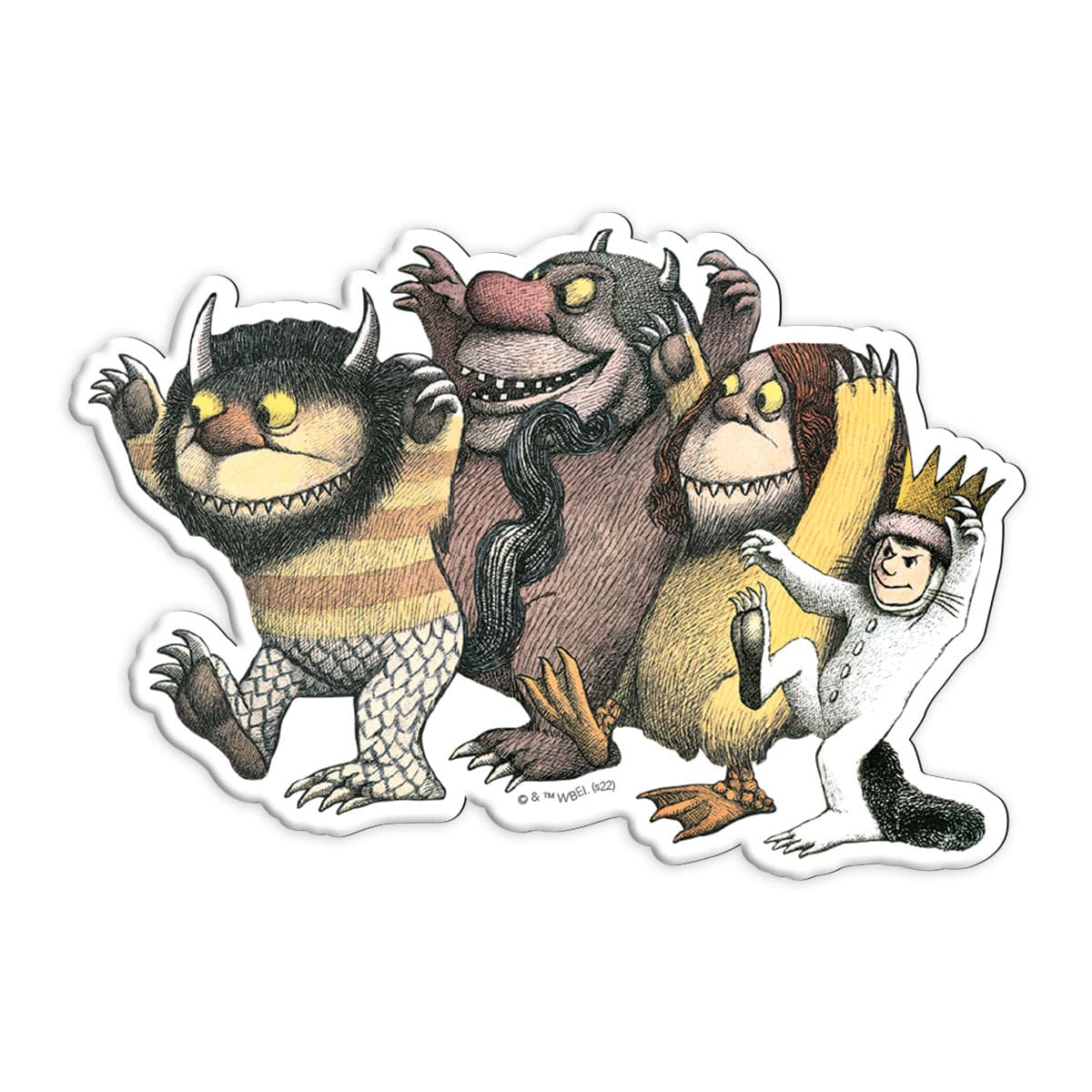 fridge magnet featuring 4 characters from Where the Wild Things Are shown on a white background.