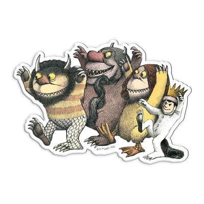 fridge magnet featuring 4 characters from Where the Wild Things Are shown on a white background.