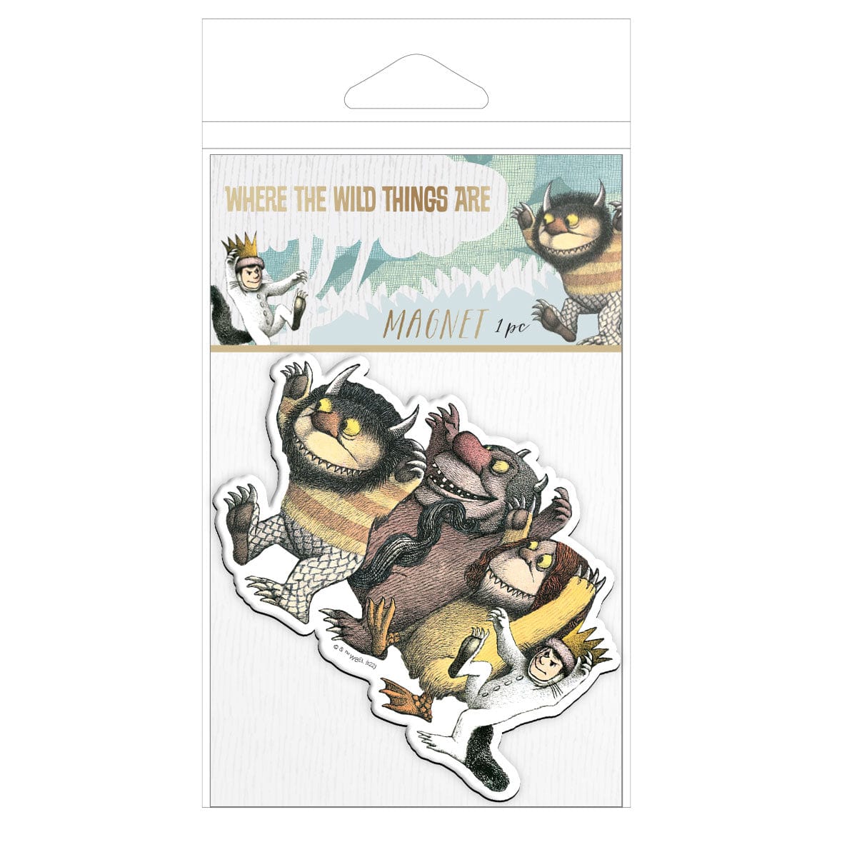fridge magnet featuring 4 characters from Where the Wild Things Are shown in package on a white background.
