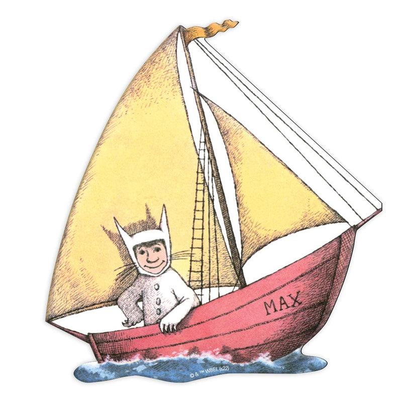 fridge magnet featuring Max in his sailboat shown on white background.