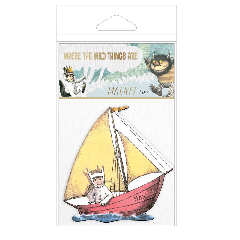 fridge magnet featuring Max in his sailboat shown in package on white background.