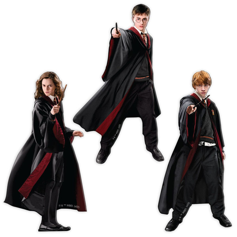 Three Harry Potter magnets featuring photo real diecut images of Harry, Hermione and Ron on a white background.