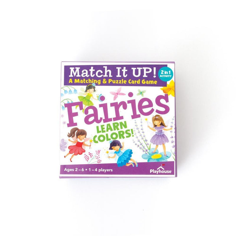 Fairy Garden matching game for kids image shows game box with adorable fairy illustrations.